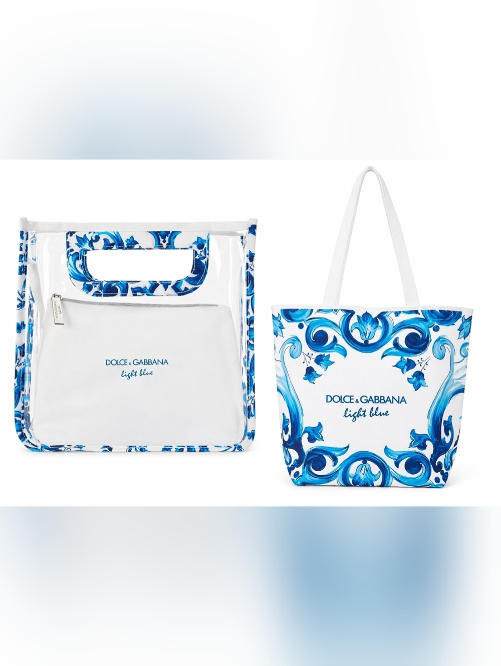 Dolce & Gabbana White and Blue Decorative Tote Set Beach Bag